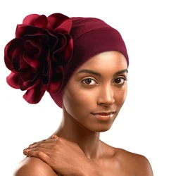 Women Turban With Big Flower Ladies Head Wraps Muslim Hijabs Headscarf Bonnet Vintage Female Bandana Headband Hair Cover Cap