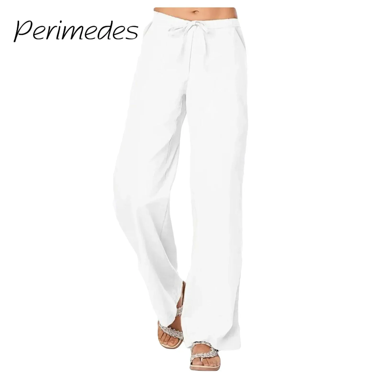 

Pantalones Ladies Trousers Solid Color With Pockets Loose Casual Long Pants Wide Leg Linen Breathale Versatile Trousers 2024