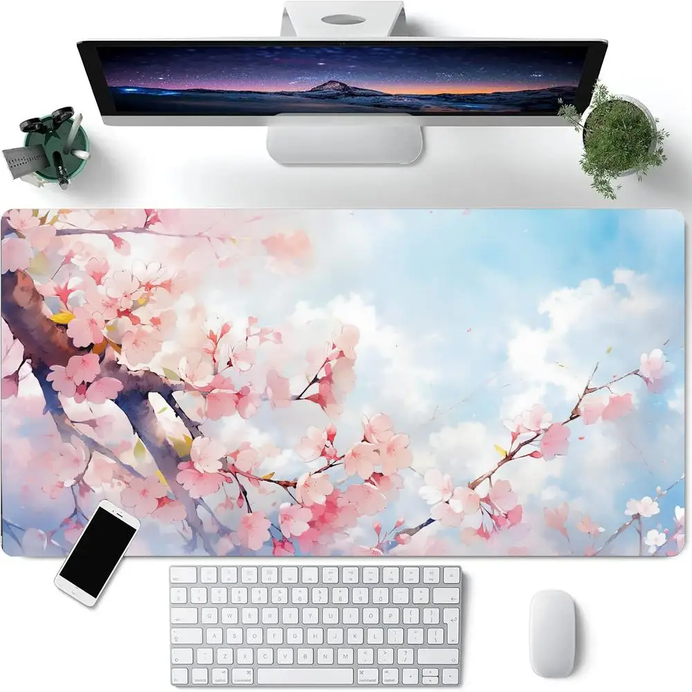 

Pink Cherry Blossoms Speed Locking Edge XXL Large Natural Rubber Mouse Pad Waterproof Game Desk Mousepad Keyboard Mat for Ladies