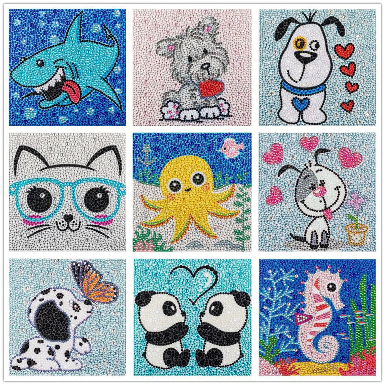 Pintura de diamante por Kits de números para crianças, desenhos animados Animal Picture, strass cristal, bordado, DIY, presentes infantis