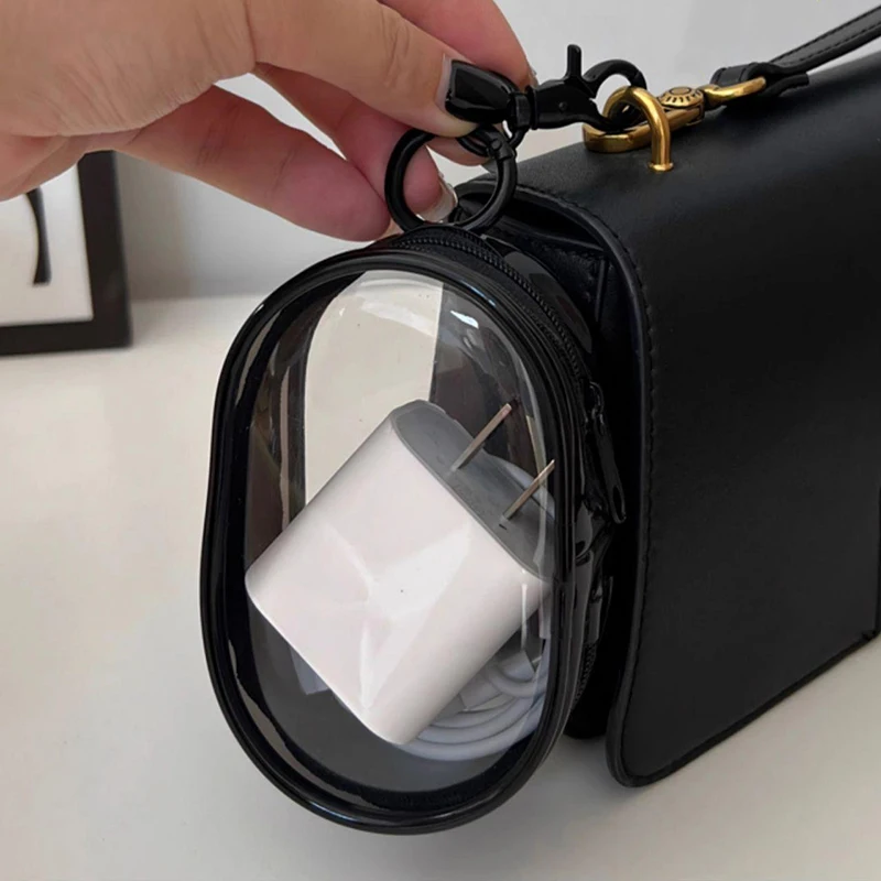 New Transparent Cosmetic Bags Jewelry Organizer Portable Data Cable Earphone Coin Charger Storage Pouches With Keychain