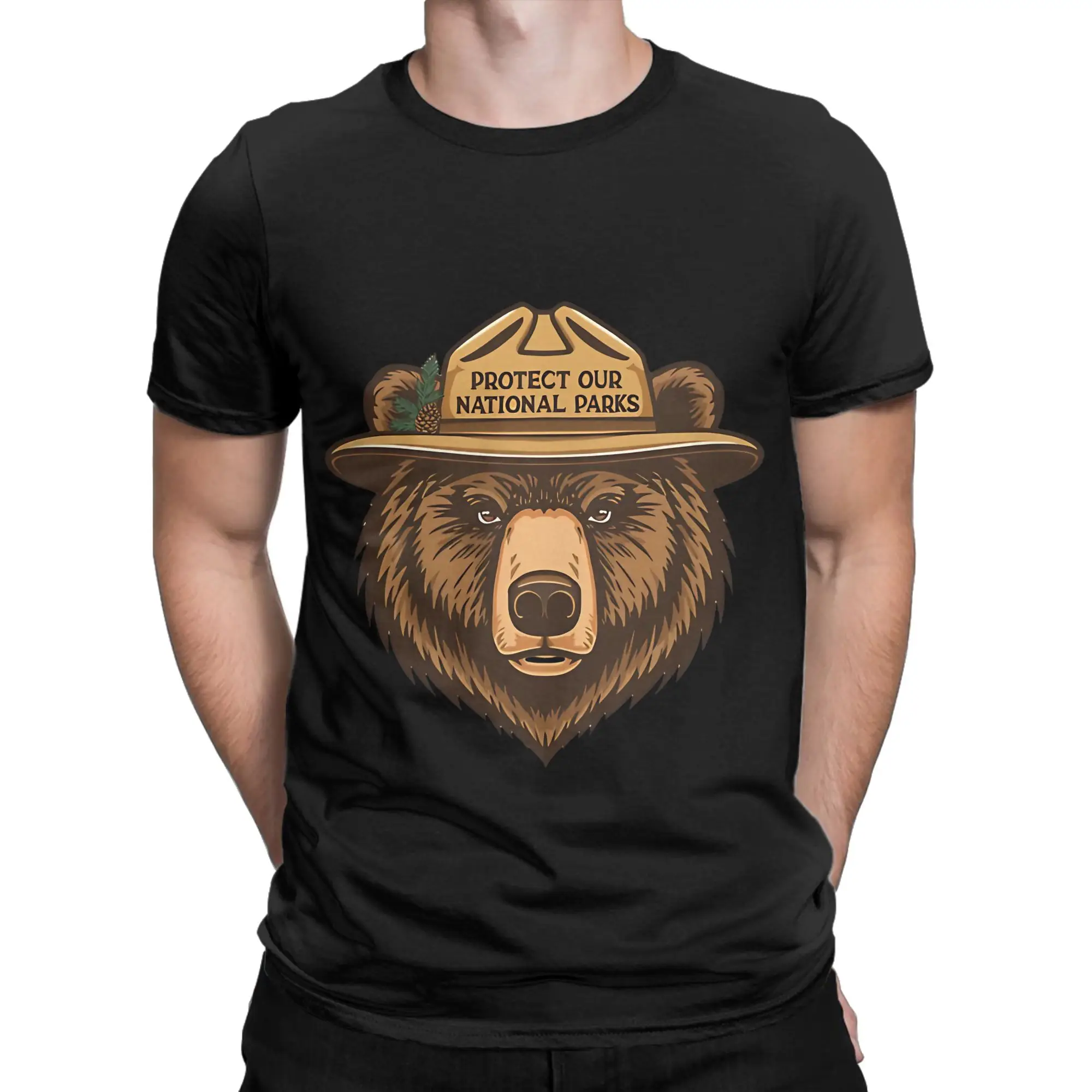 Protect Our National Parks Conservation Nature Lover Outdoors Graphic 100% Cotton T-Shirt Smokey bBear Tops Tees For Men