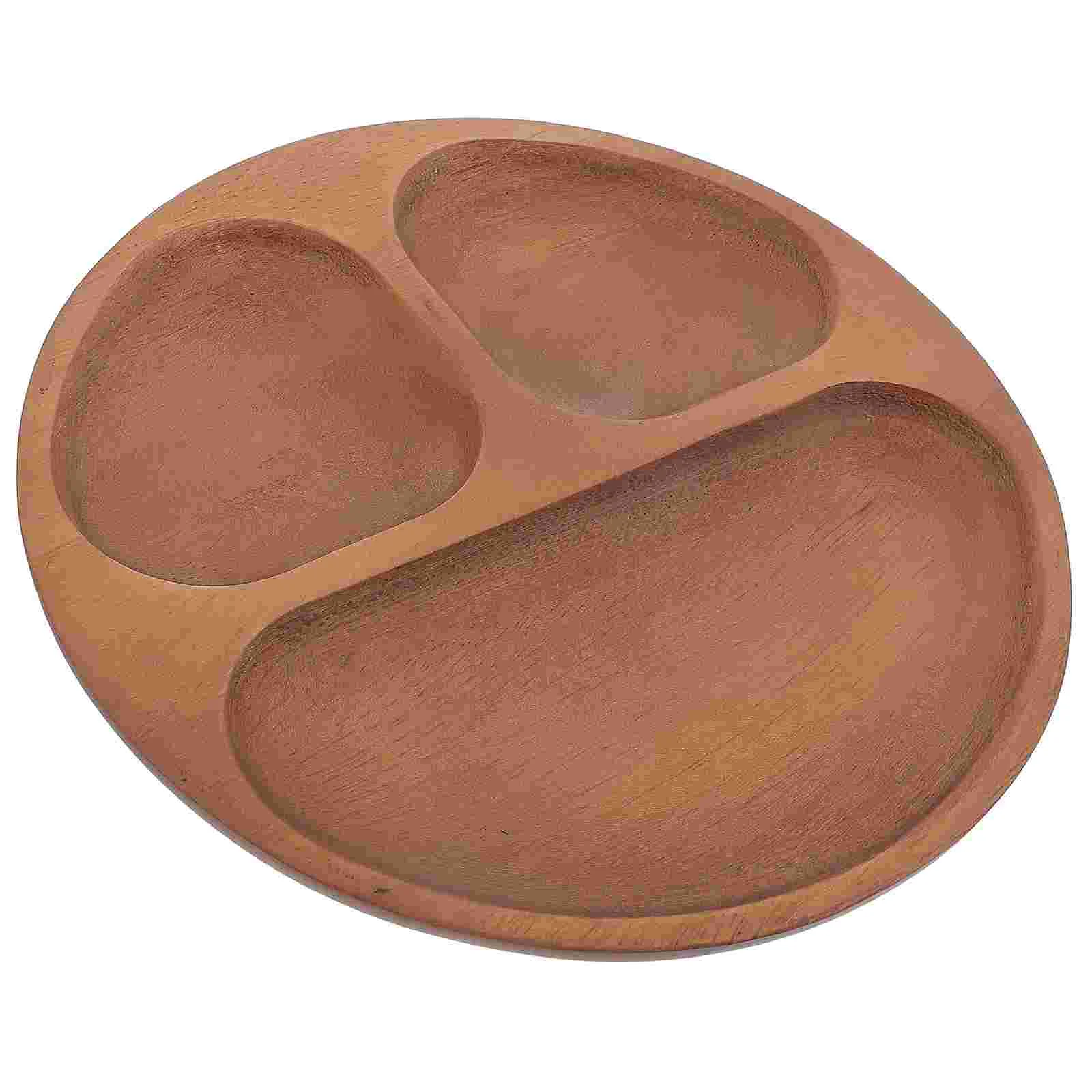 Wooden Dinner Plate 3 Sections Divided Trays Portion Control Food Dishes Dining Plates Household Tableware