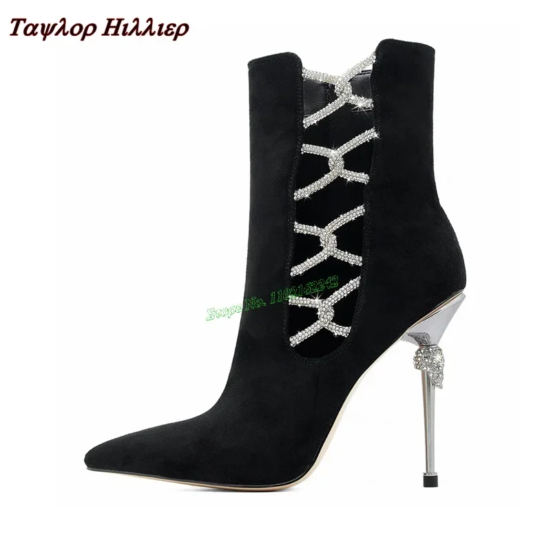 

Женские замшевые ботинки, черные короткие ботинки с острым носком и боковой молнией на каблуке, модные короткие ботинки для ночного клуба и банкета, большие размеры до 43