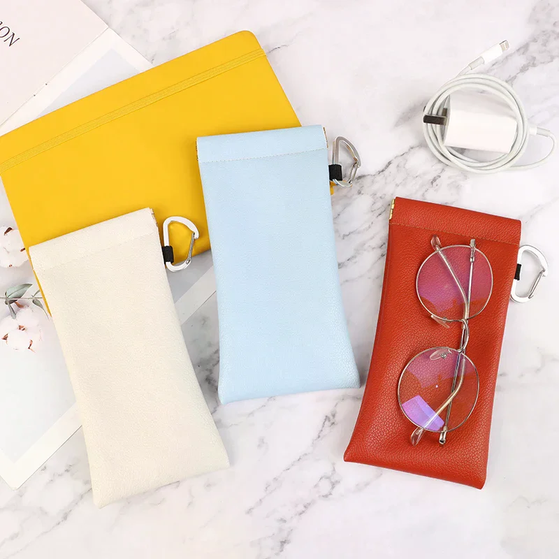 Automatic Closed Soft PU Glasses Bag Sunglasses Case Carrying Bag Eyewear Pouch Earphone Data Cable Storage Protective Cover