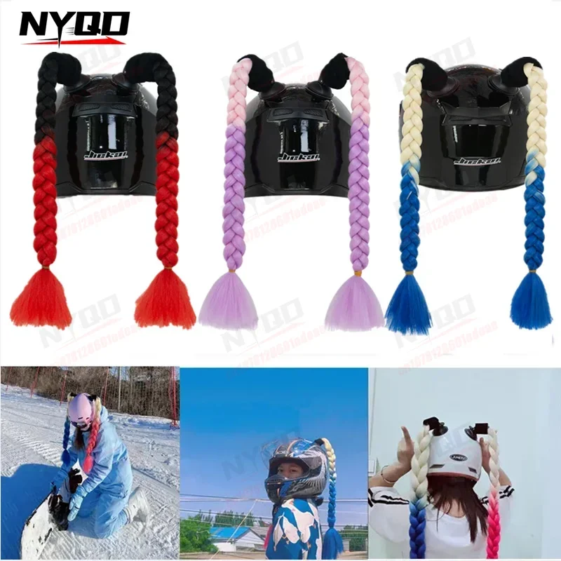 

Helmet Pigtail Motorcycle Helmet Ponytail Bicycle Helmet Braids Hair Tails Used for Any Helmets/Suction Cup Reus 1 pair