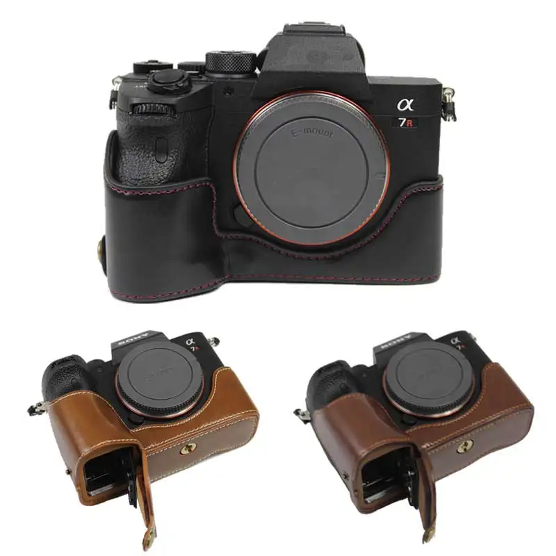 Genuine Leather Half Body Camera Case For Sony A7R Mark IV A7RIV A7R4 A7Rm4 A7R IV PU Leather Portable Skin Cover
