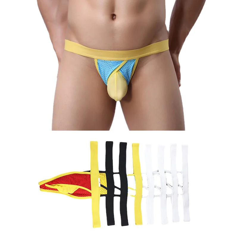 Man Bulge Pouch Briefs Ultra-Low Waist Underwear Funny Super Exotic G-Strings Breathable Summer Underpants Gay Hollow Lingerie