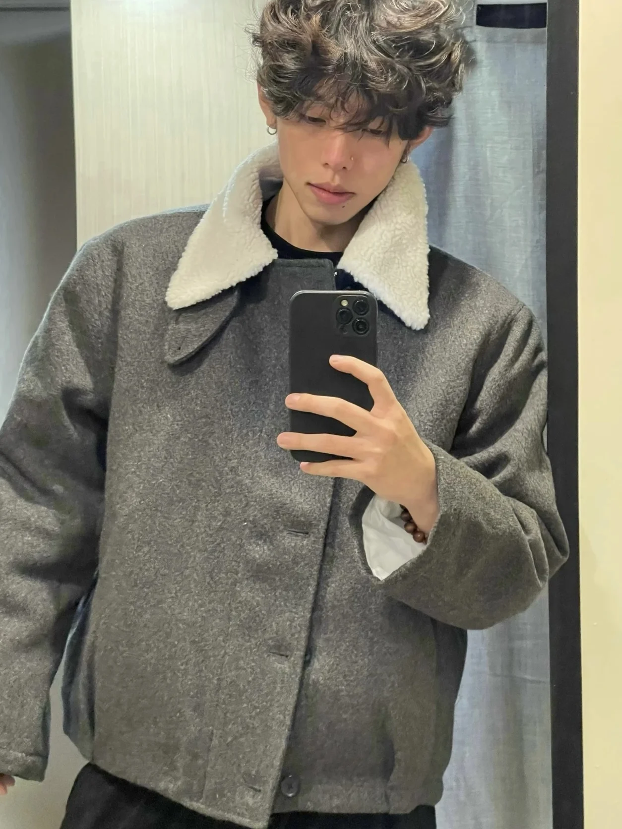 

Хлопковая куртка с мехом ягненка в американском стиле ретро, мужская зимняя теплая повседневная текстура, хлопковое пальто с воротником-стойкой, длинный све, чистый цвет