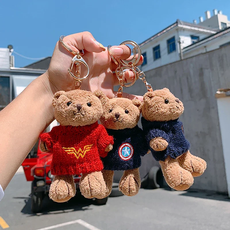 Kawaii 13CM Cartoon Bear Plush Doll Keychain Pendant Cute Stuffed Bear Keyring Doll Bag Pendant Accessories For Boys Girls Gift