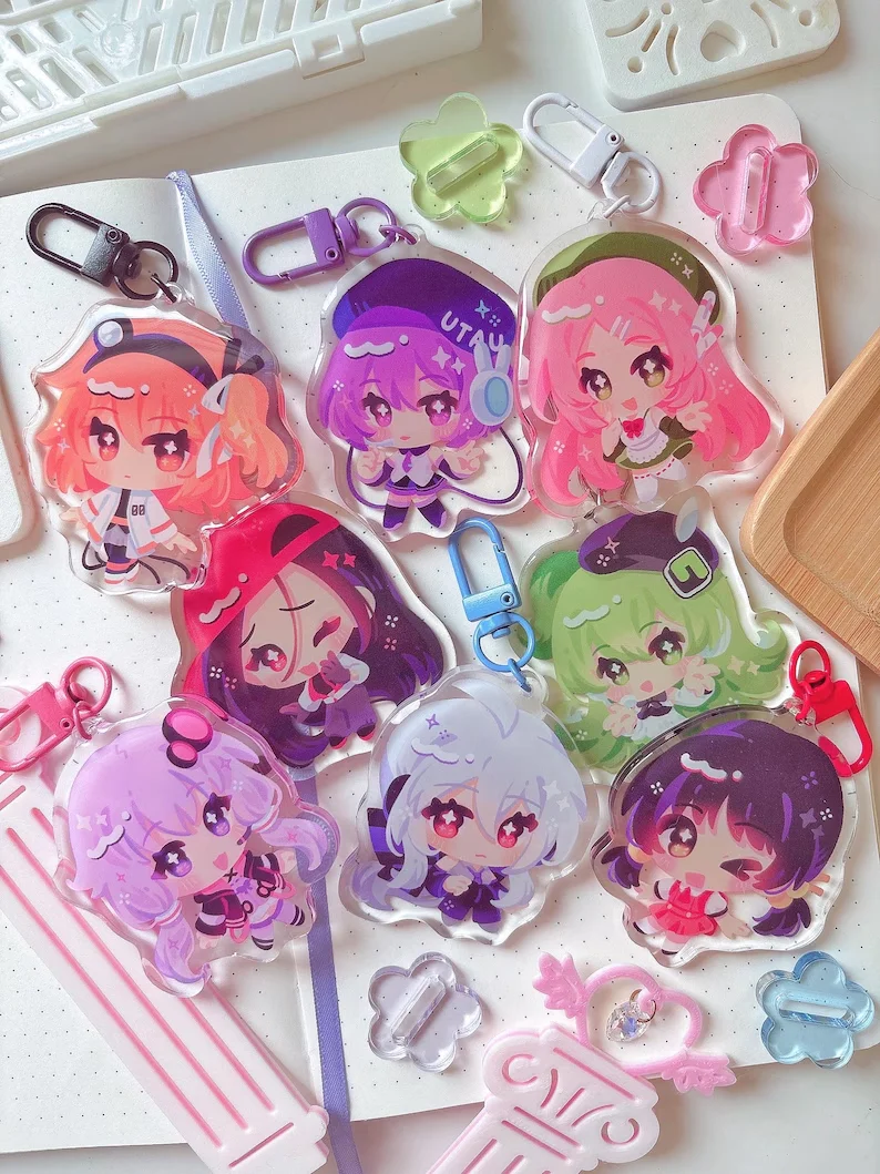 2.5 Inch Cute Virtual Singer Themed Acrylic Keychain Charms, U‑Shape Clasp Itabag & Backpack Decor, Kawaii Fan‑Made Accessory [U