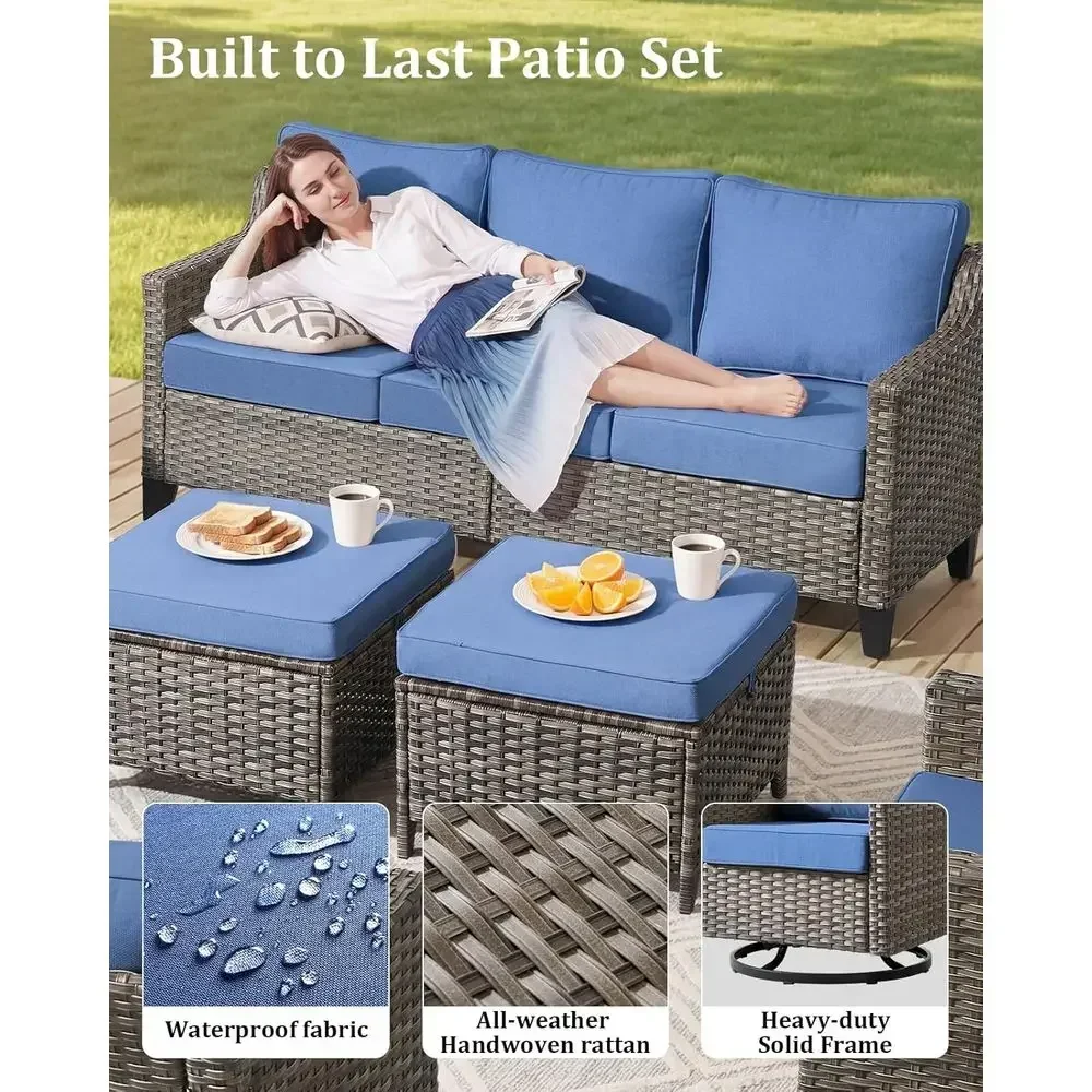 Luxury 3-Seat Patio Wicker Couch Set with Thick Cushions and Deep Seating