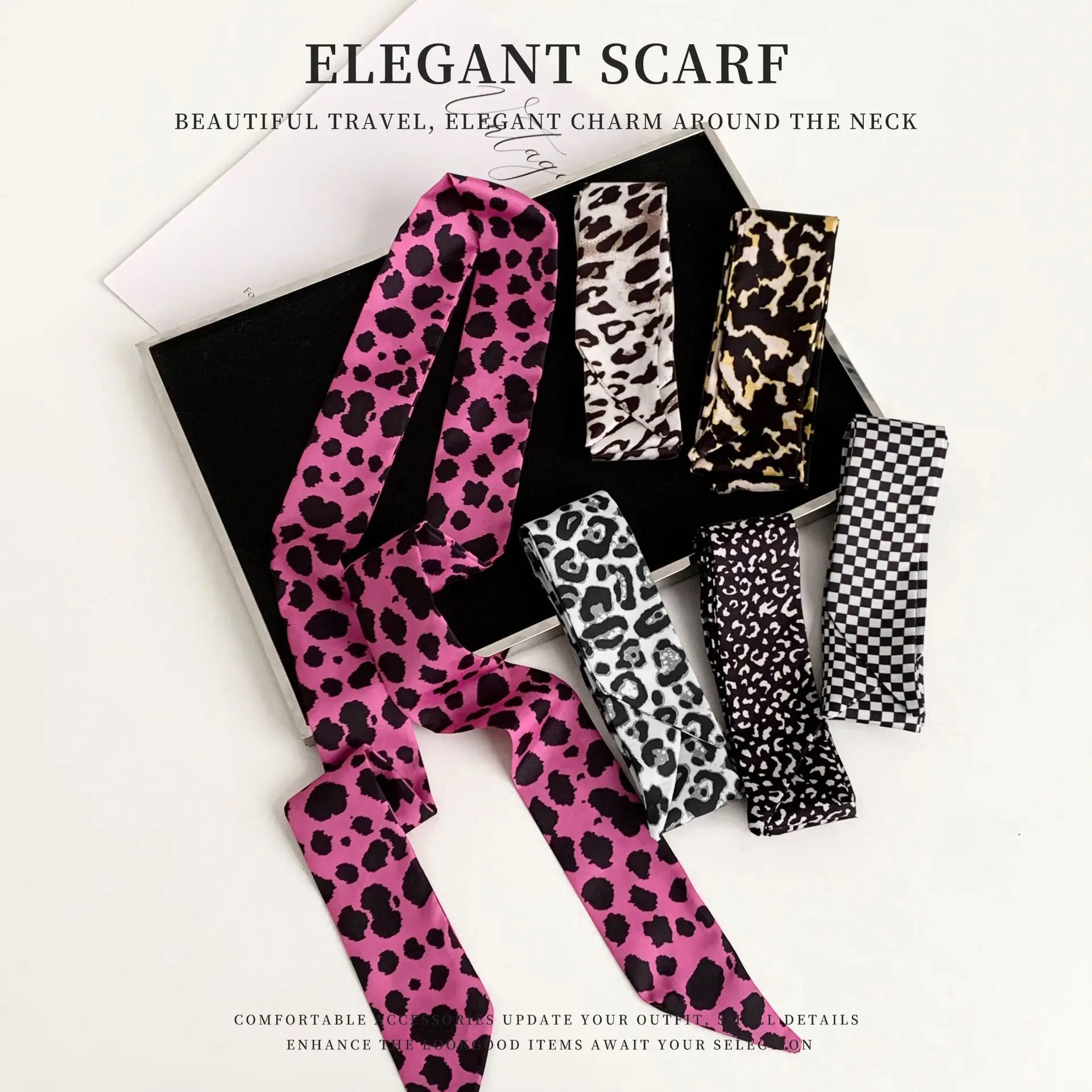 Long Leopard Print Scarf All Match Lightweight Polyester  Head Scarf Neck Tie Hair Band Bag Strap Waist Belt