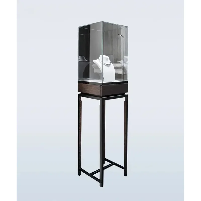 custom.Luxury Circular Jewelry Display Island Counter White Marble Gold Stainless Steel Showcase