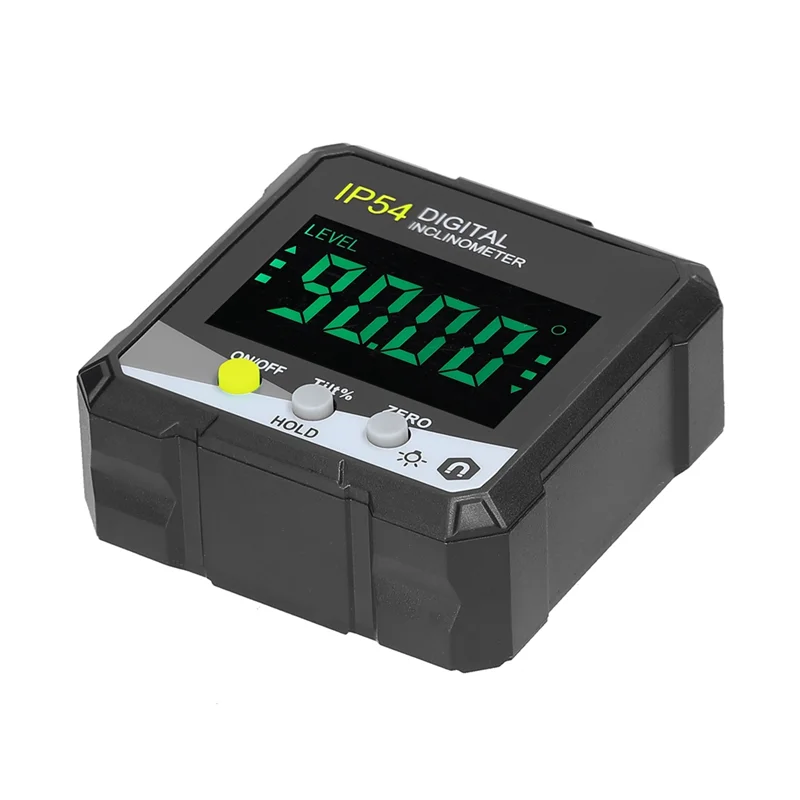 【جديد】IP54 4X90 °   مقياس الميل الرقمي المحمول LCD الخلفية الرقمية المنقلة المنحدر متر مسطرة زاوية رقمية متينة (أصفر)