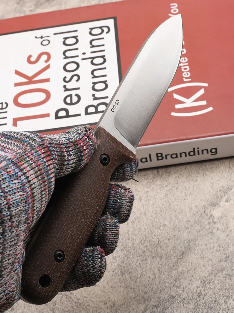 Hot Selling New DC53 Steel Linen Handle Outdoor Fixed Camping Self-Defense EDC Survival Small Straight Knife