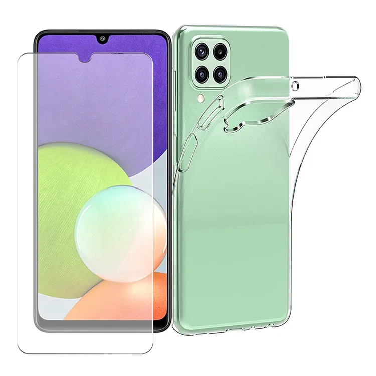 

Slim Shockproof Soft TPU Cover with 9H Tempered Glass Screen Protector for Samsung Galaxy A22 4G (EU Version)