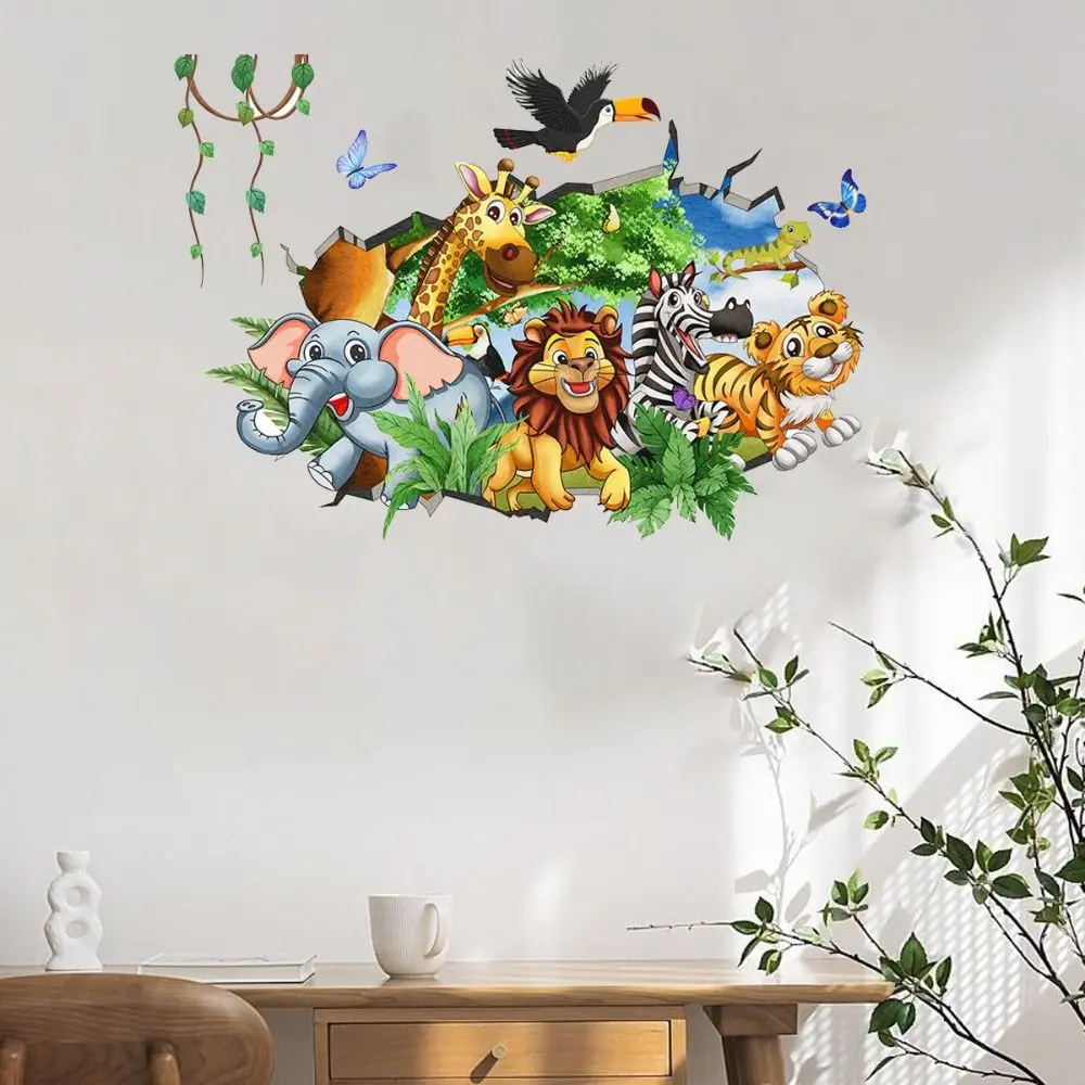

2 листа/компл. самоклеящиеся наклейки на стену с животными, съемные фоновые наклейки с героями мультфильмов, креативные водонепроницаемые обои