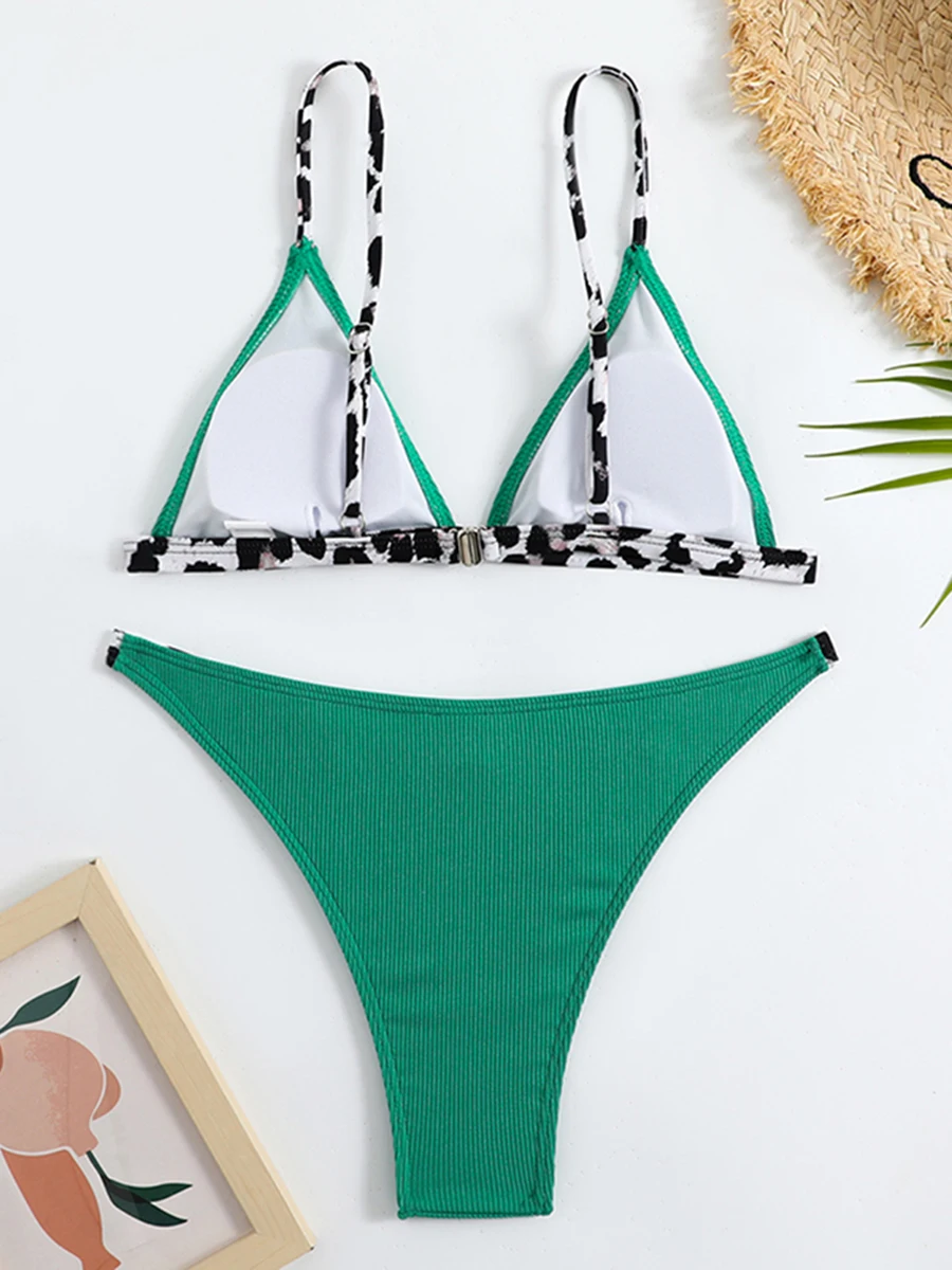2025 Solid Triangle Bikini Leopard Strap Swimsuit Women Sexy Swimwear Female Bather Bathing Swimming Swim Suit Beachwear