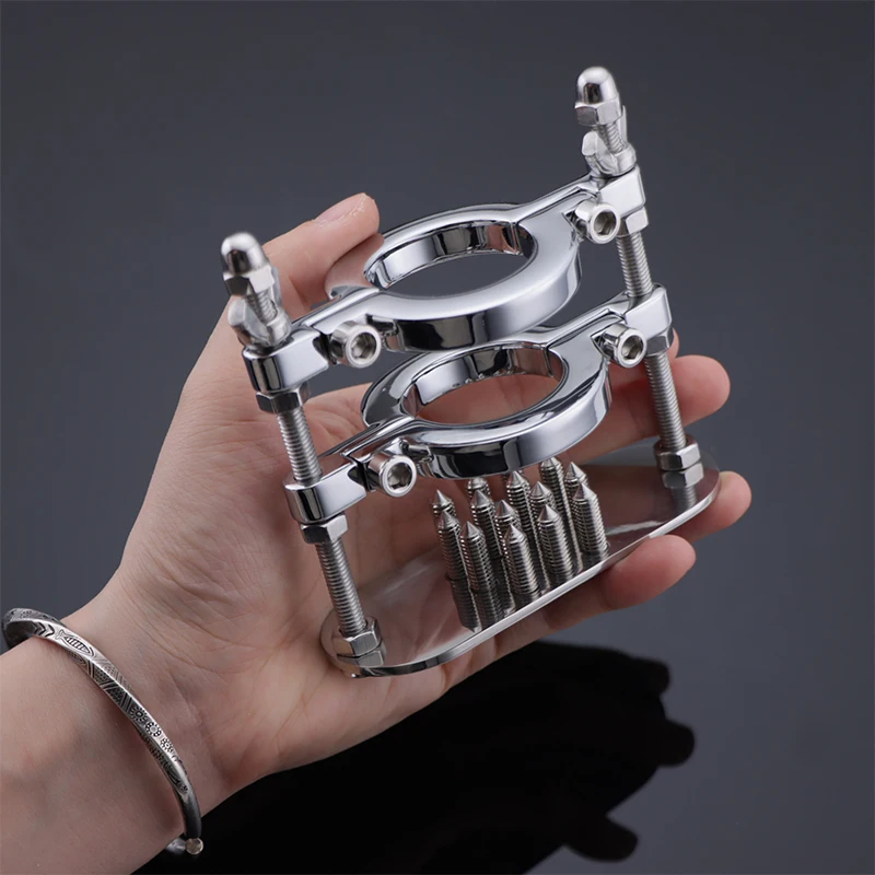 Heavy Metal Spike Penis Ring Clamp Male Chastity Device Steel Cock Ball Stretcher Crusher Ballstretcher Lock Scrotum Sex Toys