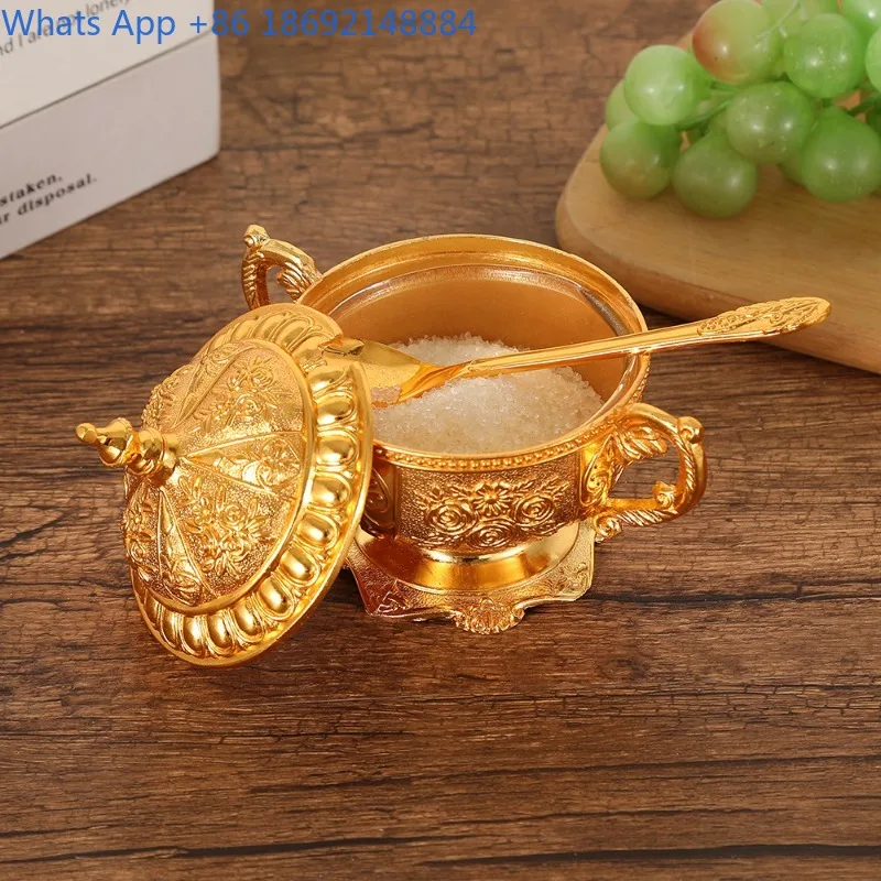 

gold Spice Jar Sugar Bowl Exquisite Pattern with Lid White Sugar Bowl Seasoning Bottle Seasoning Jar Restaurant Kitchen