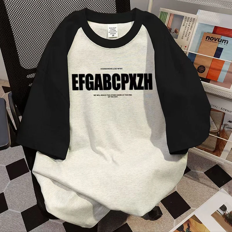 Harajuku Y2K Patchwork Tee Donna Lettera Stampa grafica T-shirt americana O Collo Manica corta Hiphop Pigro Casual Top Streetwear