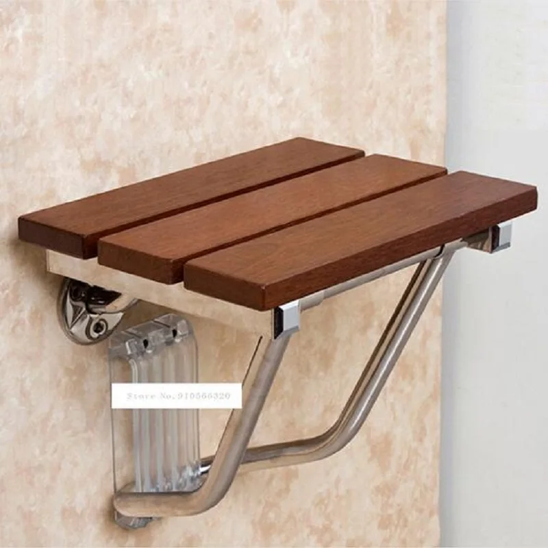 Shower Folding Seat Bath Shower Wall Chair Bathroom Stool Household Wall Mounted Shower Seat (38*33.8cm) Solid Wood High quality