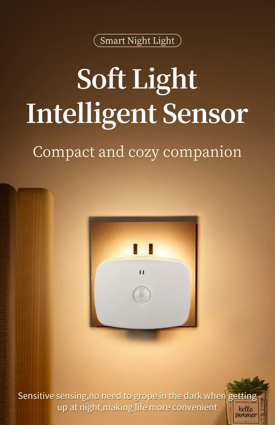 AC 110-220V Motion Sensor LED Night Lights 3 Color Dimmable Light Plug-in Model Infrared Smart Backlight Eye-Care Night Light