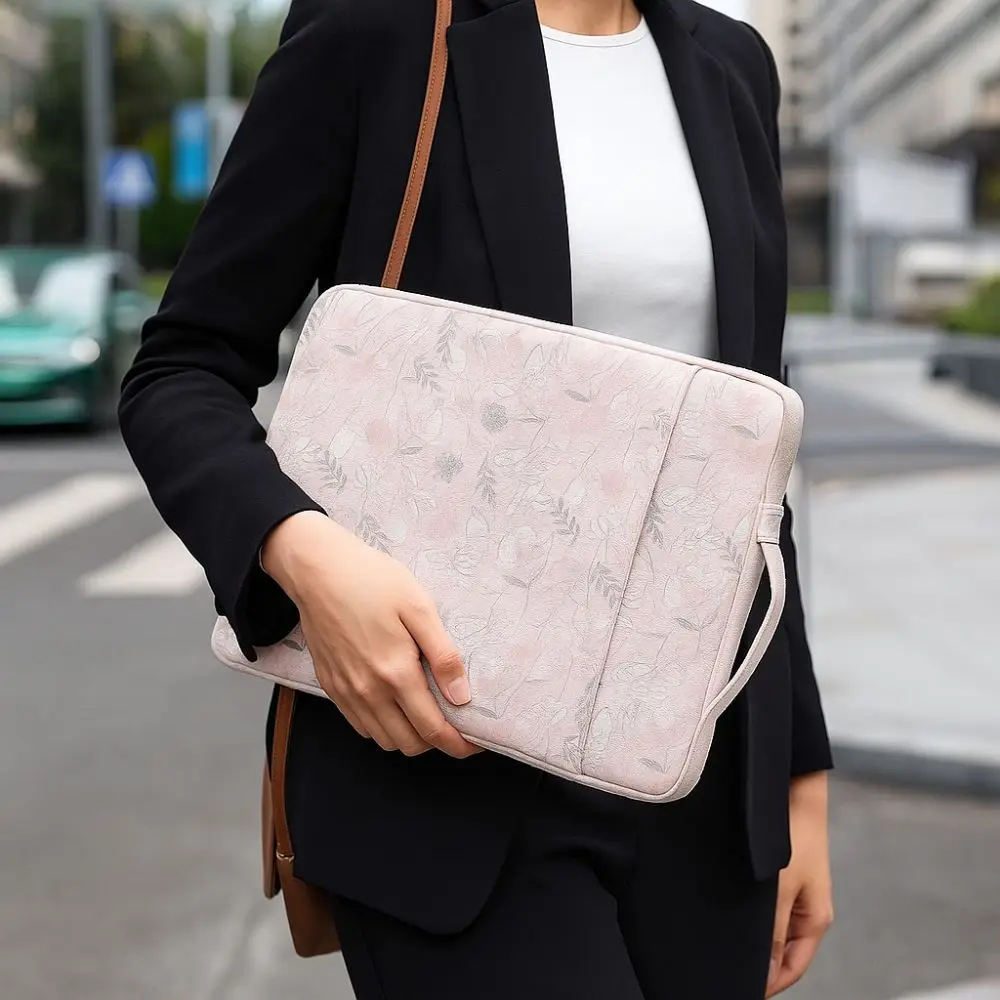 Message Bag Waterproof Laptop Bag Anti Fall Shockproof Briefcase with Pocket Flowers Notebook Sleeve Home