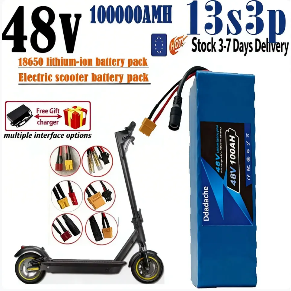 100Ah Li-Ionen-Akkupack, 13S3P 48V 18650 Lithium-Akku, XT60/DC, für Roller und Fahrräder geeignet, 13S3P Akkupack 54,6V 🛒