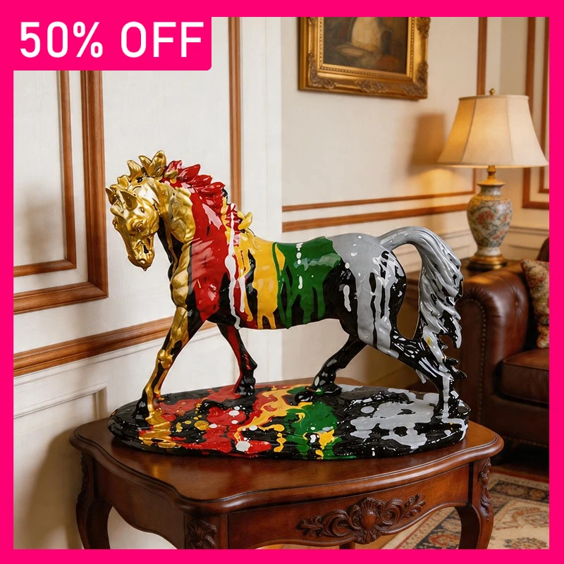 

Collectible Figurines European Creative Art Splashing Colorful Horse Ornament Luxury Home Decor Home Party Desktop Animal Crafts