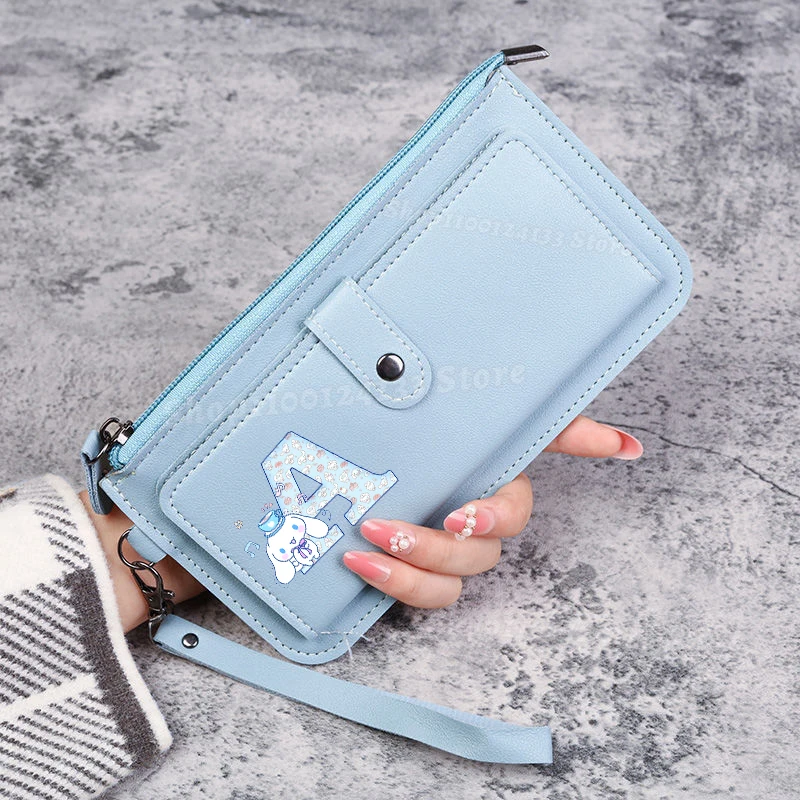 

Cute Cinnamoroll Wallet Woman Sanrio Anime Letters A-Z Print Girl Long Coin Purse Zipper Pouch Multislot Holder High Quality Bag