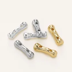 4/6Pack 13.5mm 18K Gold Color Plated Metal Brass Two Holes Bone Beads For DIY Bracelet Jewelry Making Material Accessories