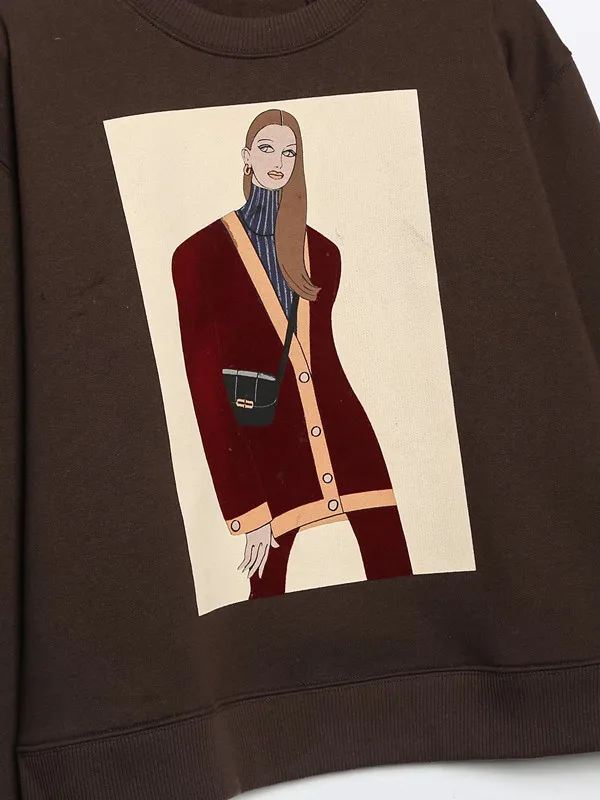 Moda menina imprão mole solto ajuste manga longa em torno do pescoço estilo de deslocamento inverno nova chegada roupas...