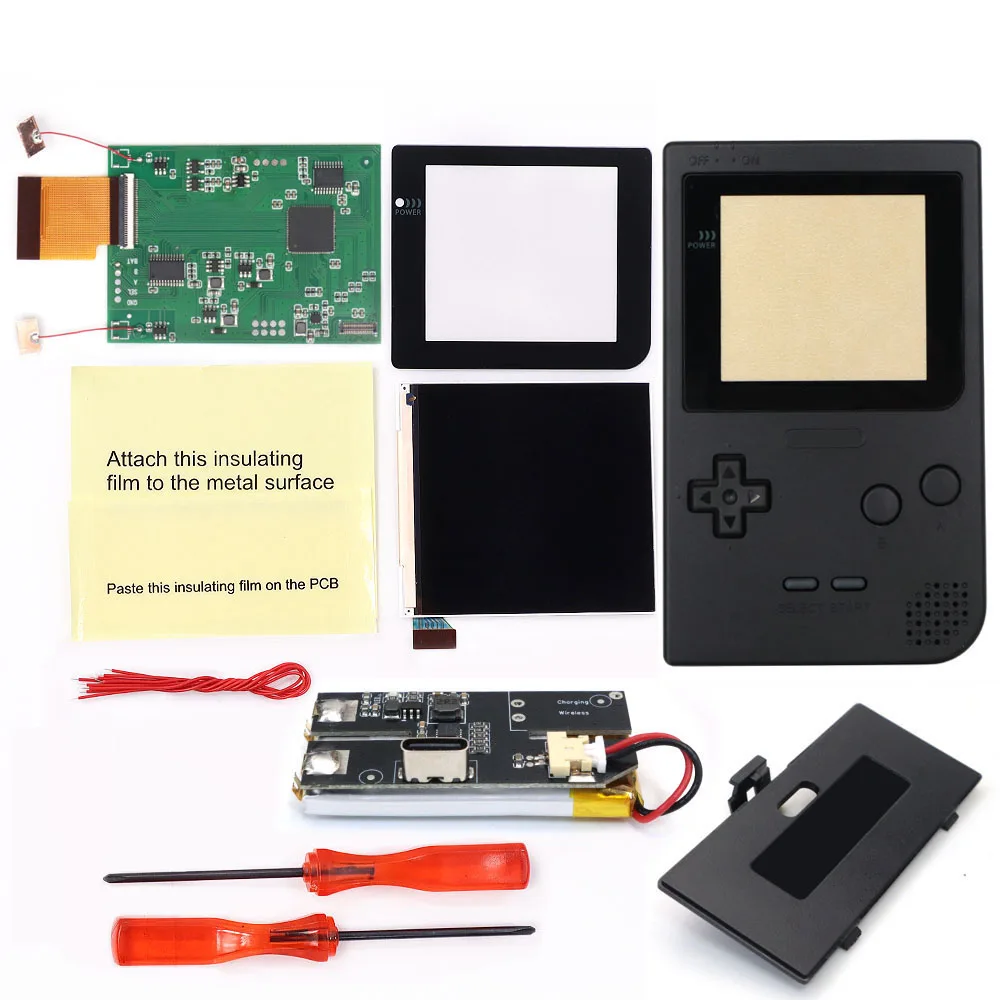 

HISPEEDIDO Rechargeable GBP Q5 IPS Screen LCD Display Build-in OSD for Gameboy Pocket 8 Color Retro Pixel Screen Kits with Shell