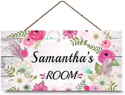 Personalized Custom Pink Garland Sign Girl Bedroom Baby Nursery Door Wooden Sign Wall Art Decoration