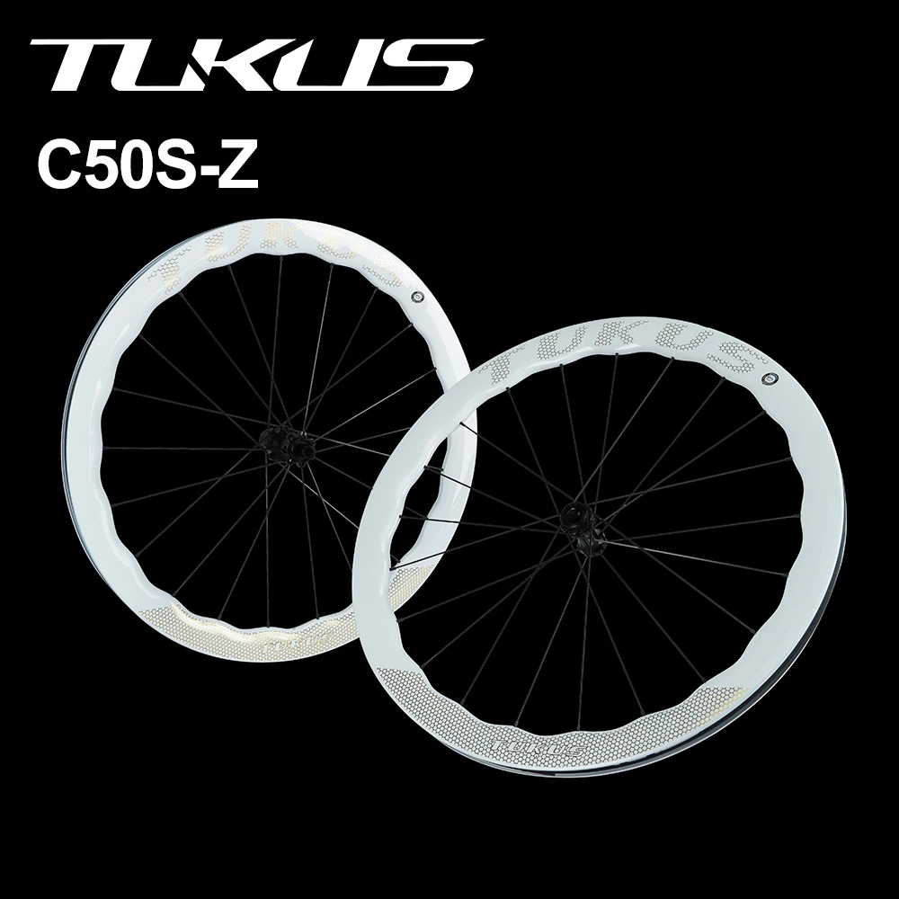

Колеса Tukus C50S-Z Wave Aero для шоссейных велосипедов, белые, волнообразные, комплект для гонок, дисковые тормоза