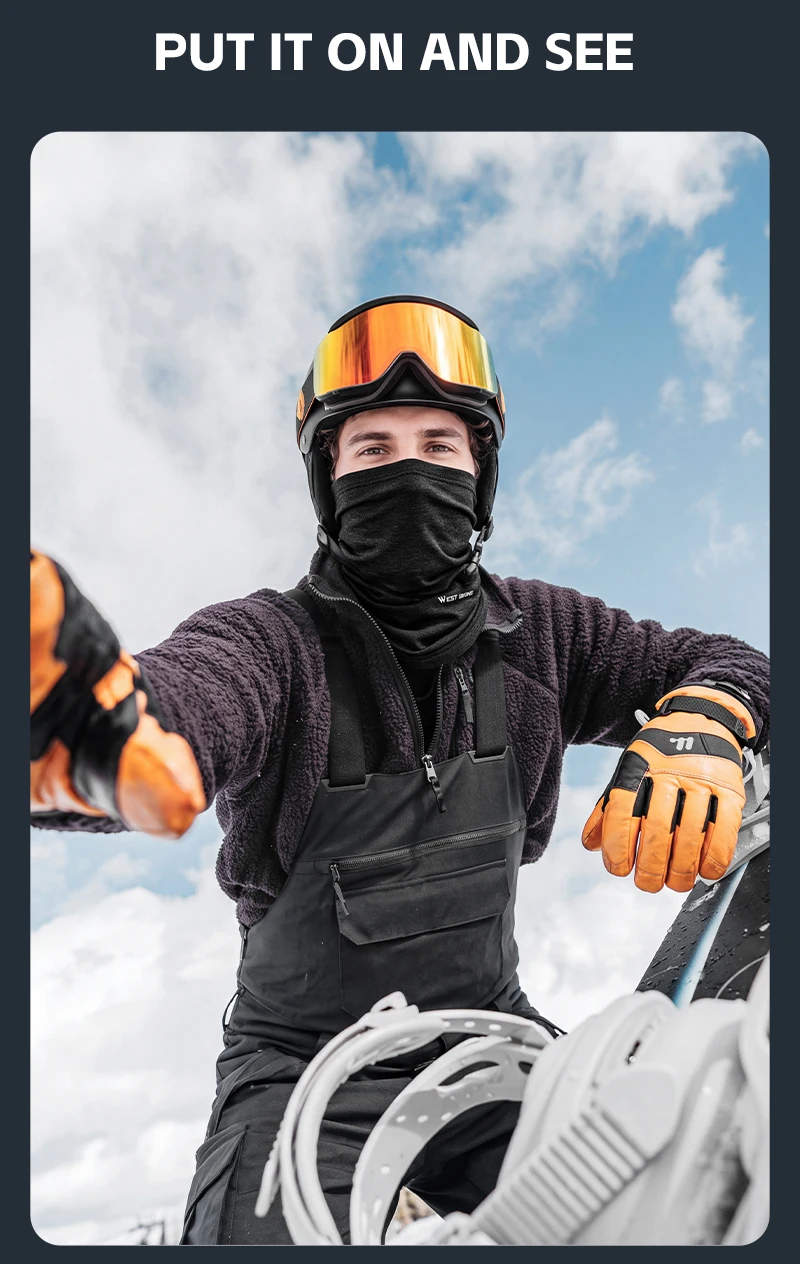 WEST BIKING Winter-Fahrradschleier Winddichte Thermische Sturmhaube Nackenwärmer für Skifahren Motorrad Atmungsaktive Fleece-Gesichtsmaske Warm – Detail 16
