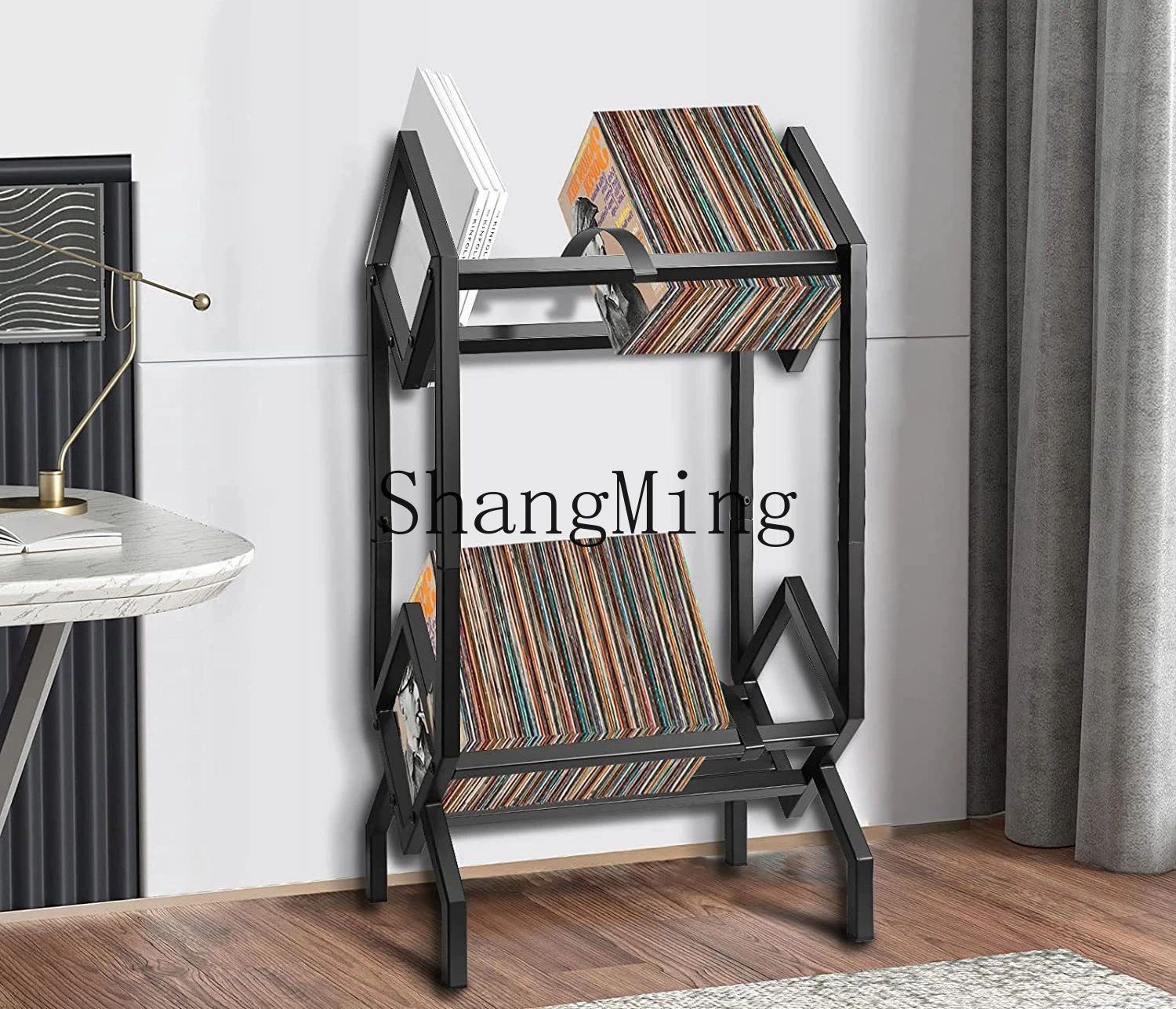 FG good-looking  wrought iron double-layer creative office floor-to-ceiling book magazine rack, newspaper rack, disc rack