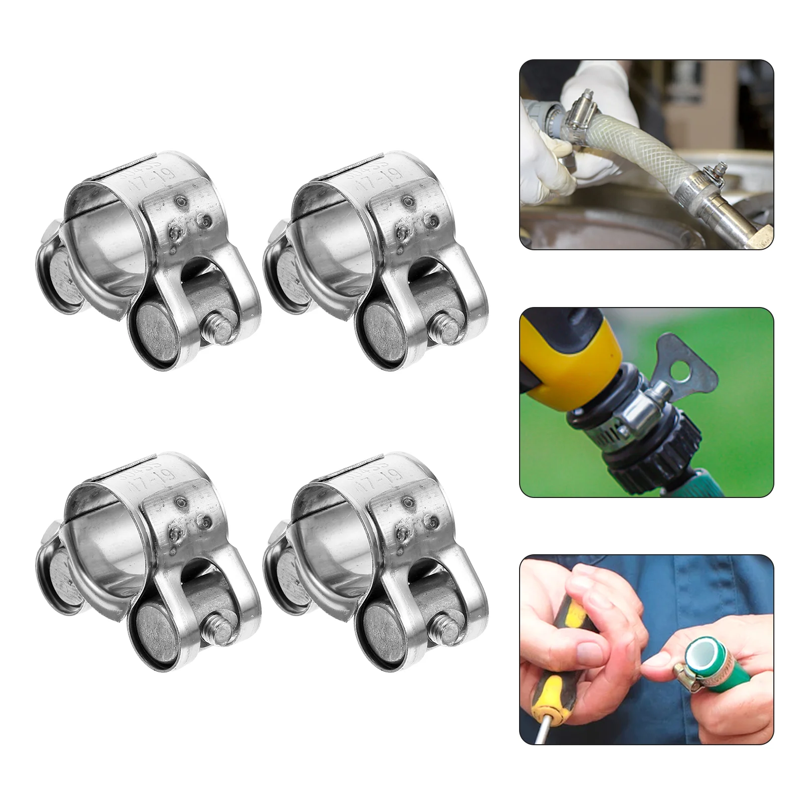 4 Pcs Bolt Hose Clamps Adjustable Metal Tube Pipe Clip Screw Bracket Clips for Home Ear Stainless Steel Pressure Piping