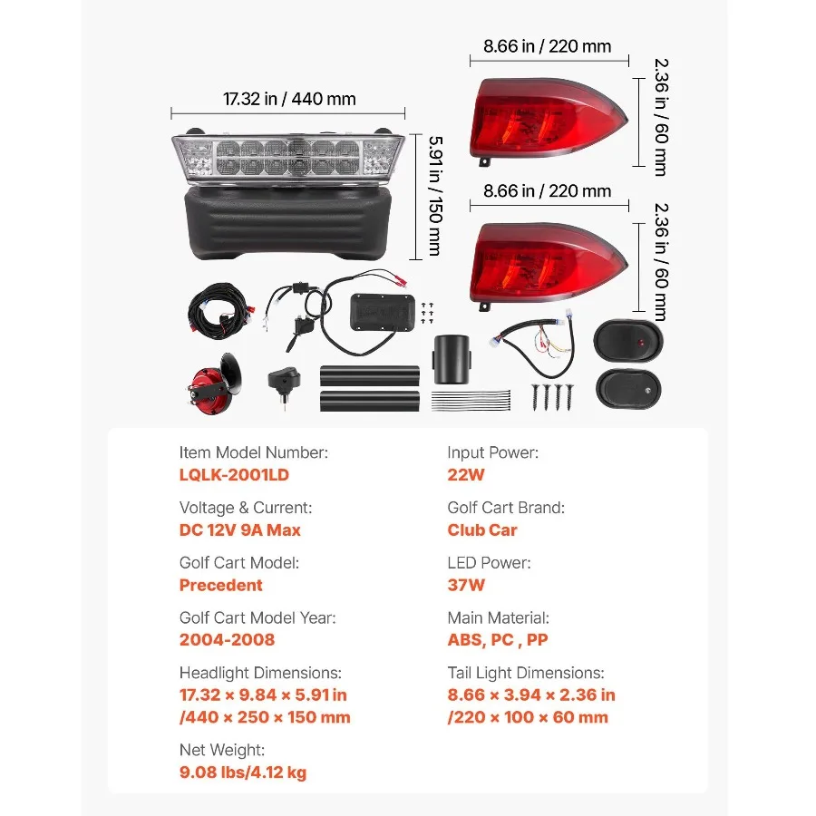 مجموعة إضاءة عربة الجولف، 12 فولت، مصباح أمامي LED قانوني للشارع ومجموعة الضوء الخلفي مع حزام أسلاك، إشارات الانعطاف، ضوء الخطر، مفتاح #3