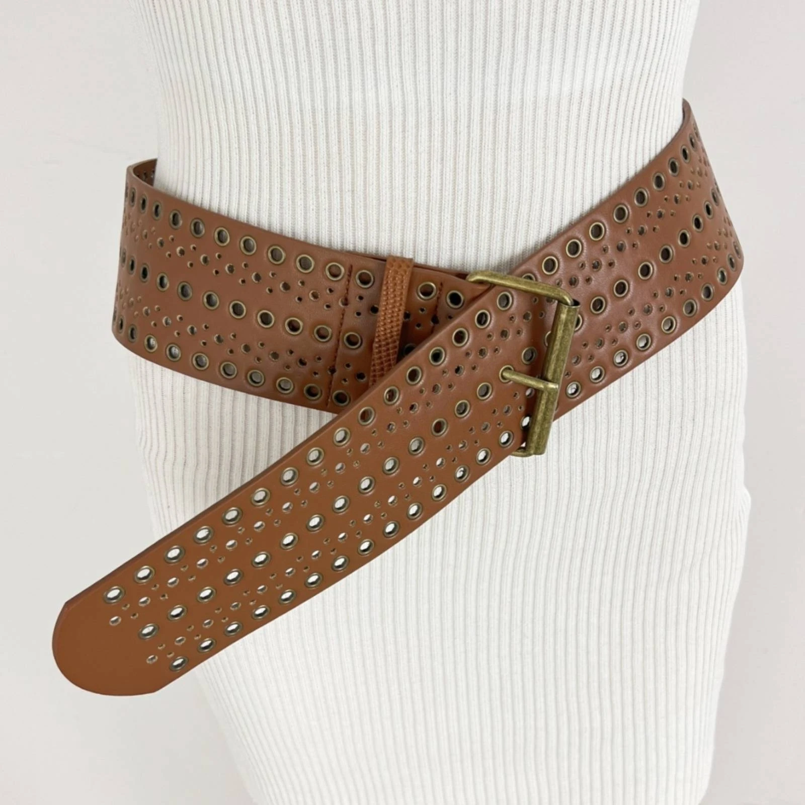 Wide Waist Belt with Pin Buckle Adjustable Faux Leather Waist Belt Fashion Edgy for Everyday Outfits, Dress and Skirt Styling