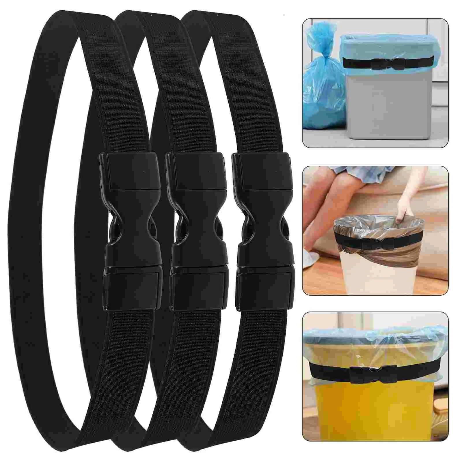 

3 Pcs Trash Can Holder Anti-fall Bag Band Waste Basket Elastic Fixing Garbage Adjustable Bin Litter Bags