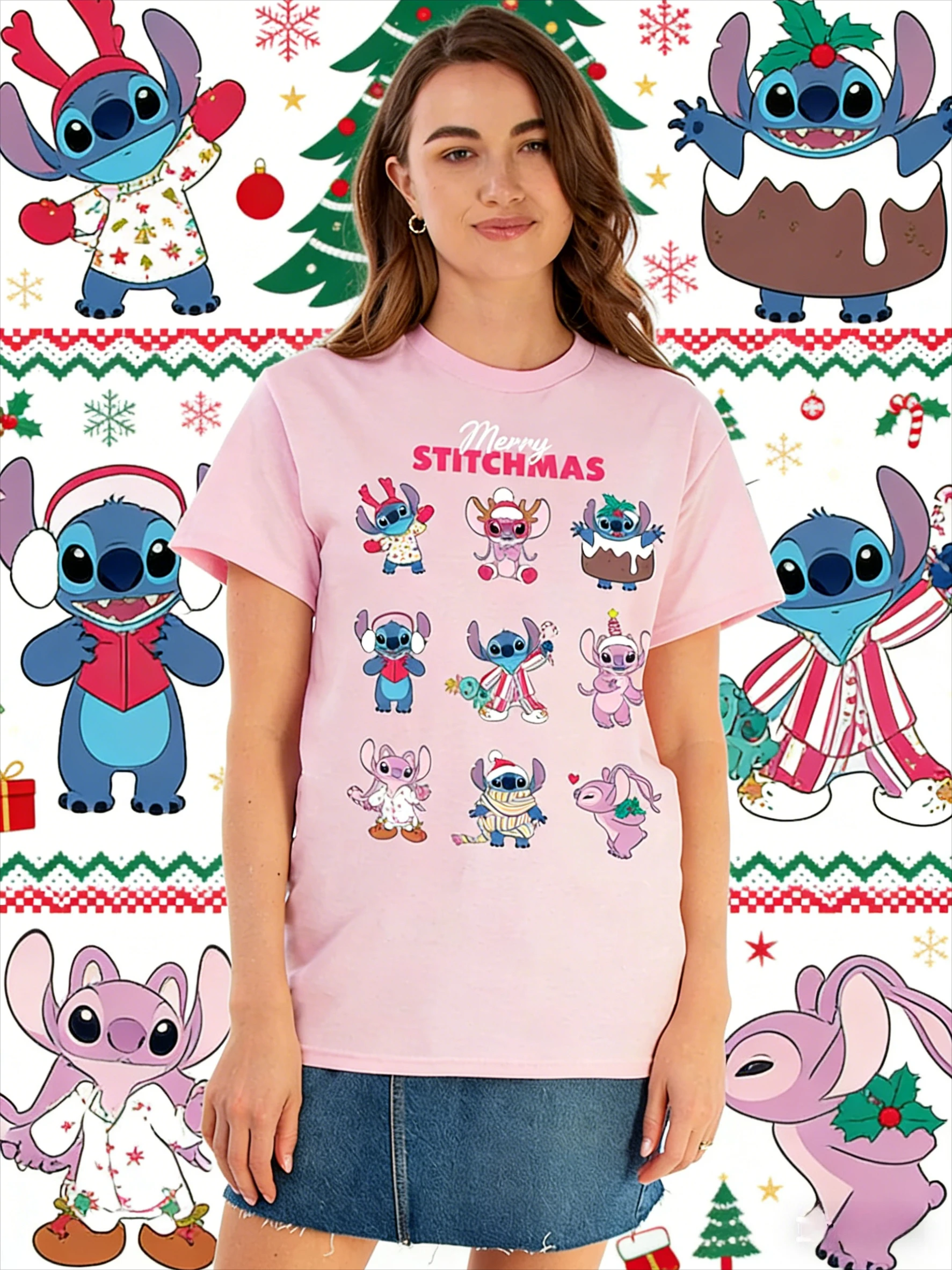 

Disney 2026, летняя футболка со звездой и рождественской строчкой для малышей, розовая футболка из 100% чистого хлопка с принтом для мужчин и женщин, повседневный дышащий топ