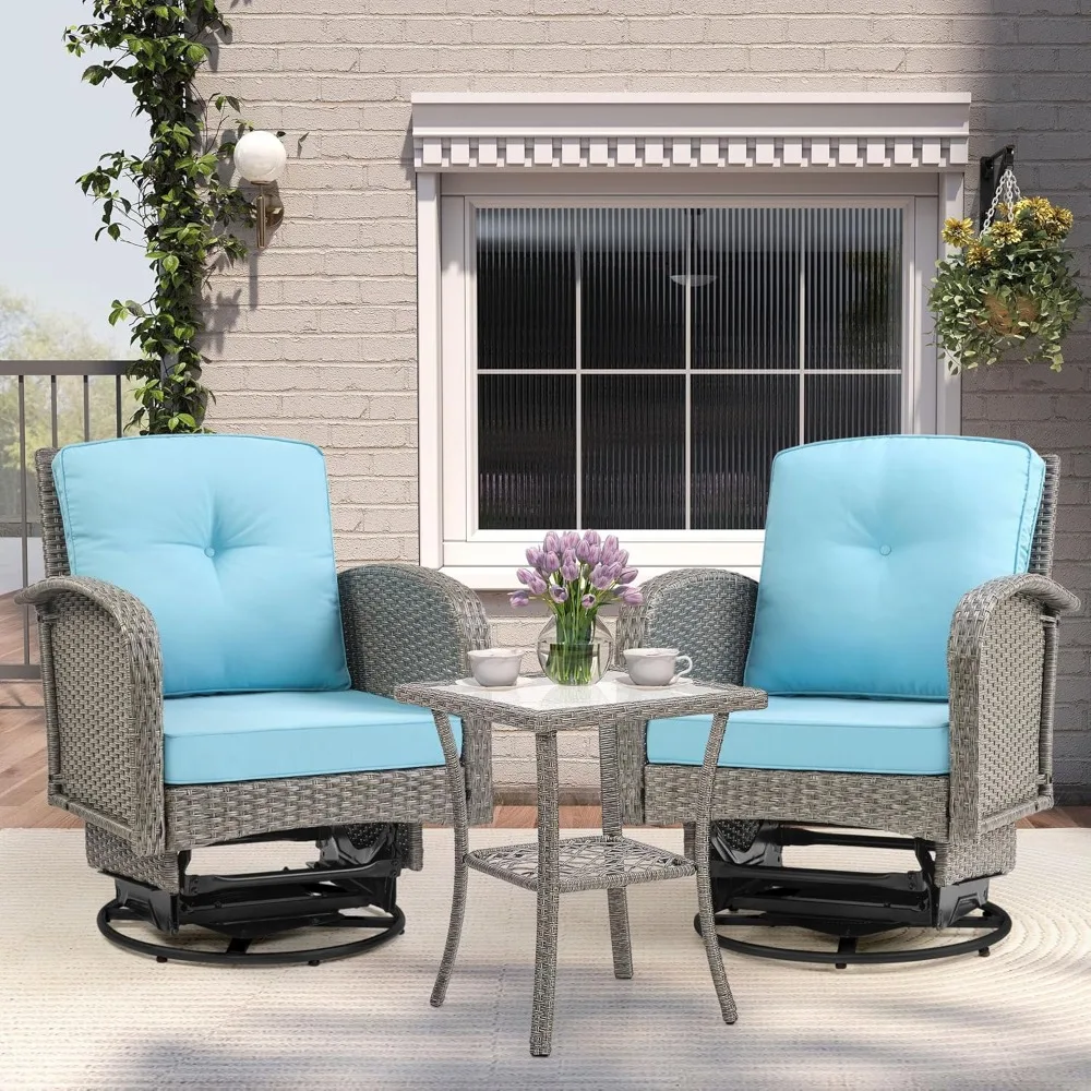 

"Two-Piece Wicker Swivel Patio Chair Set with Matching Side Table for Outdoor Use"