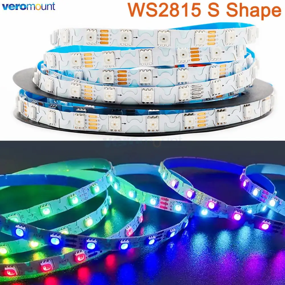 5m DC 12V WS2815 S zwijany pojedynczo adresowalny Pixel LED Strip 60LEDs/m 5050 kolor marzeń RGB SMD 4Pin 8mm biały PCB