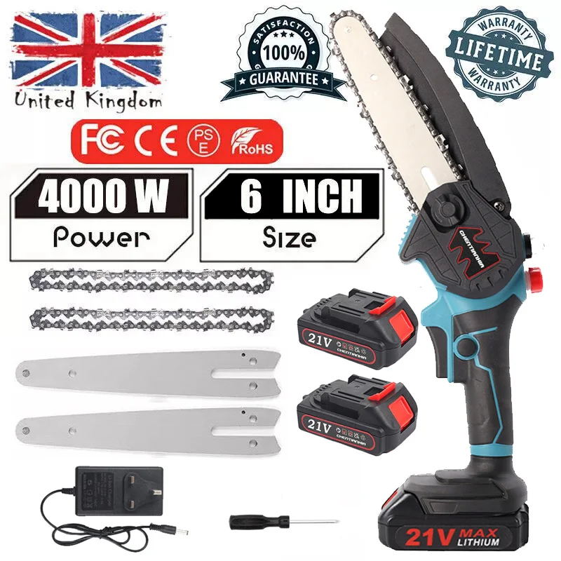 21V 220W Electric Cordless Chainsaw Handheld One-Hand Mini Saw Wood Cutter with 2 Battery