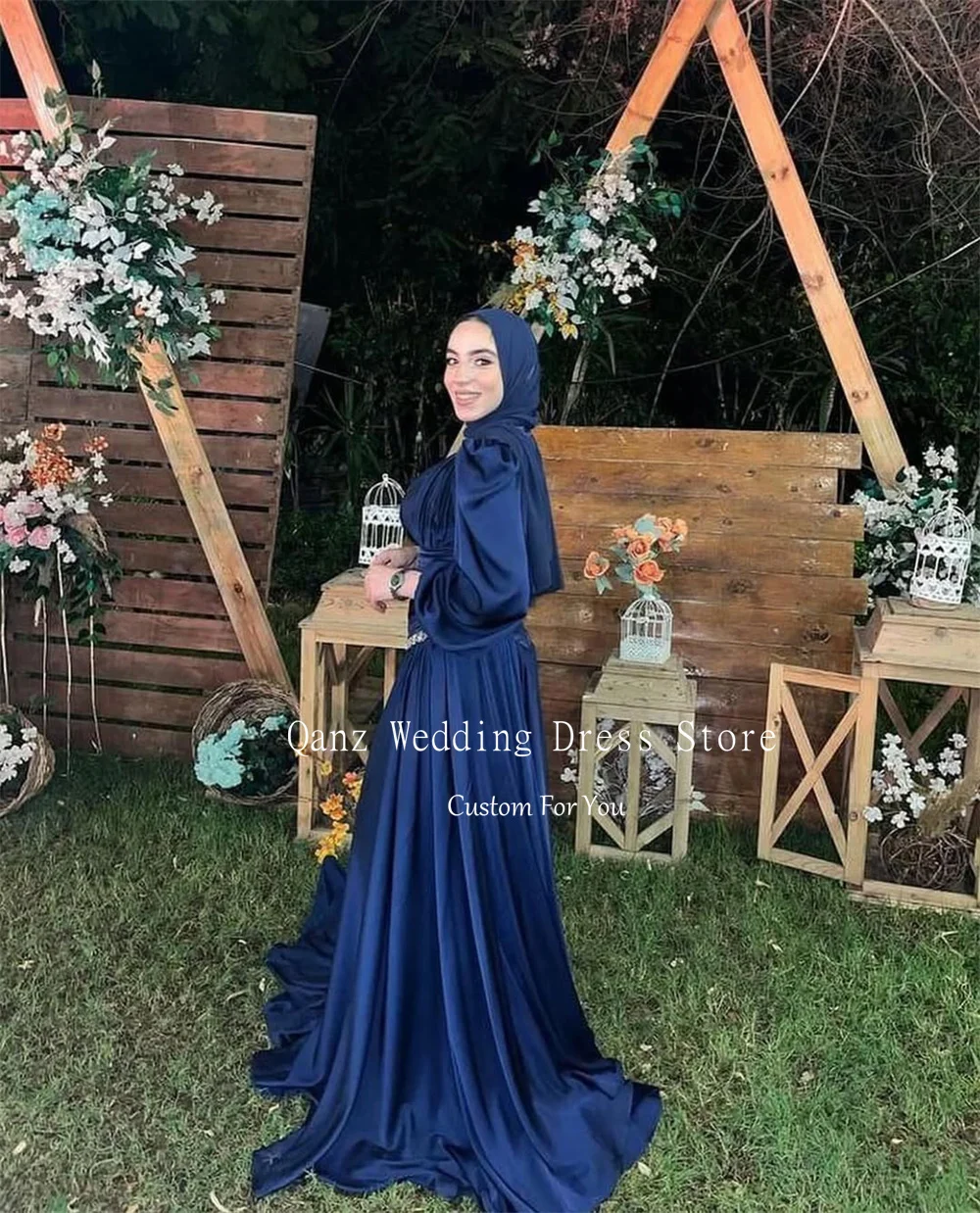 Qanz robes de soirée arabes musulmanes cristal à manches longues Hijab islamique bal robe de soirée formelle femmes longue occasion formelle personnalisée