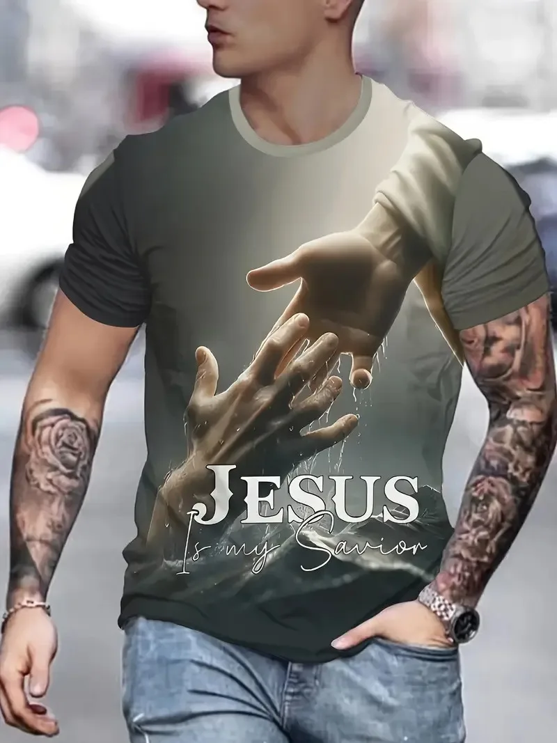 

Jesus Christ Pattern T-Shirt For Men Holy Mother And Son 3D Print Tees Summer Loose Short Sleeve T Shirts O-Neck Tops Streetwear