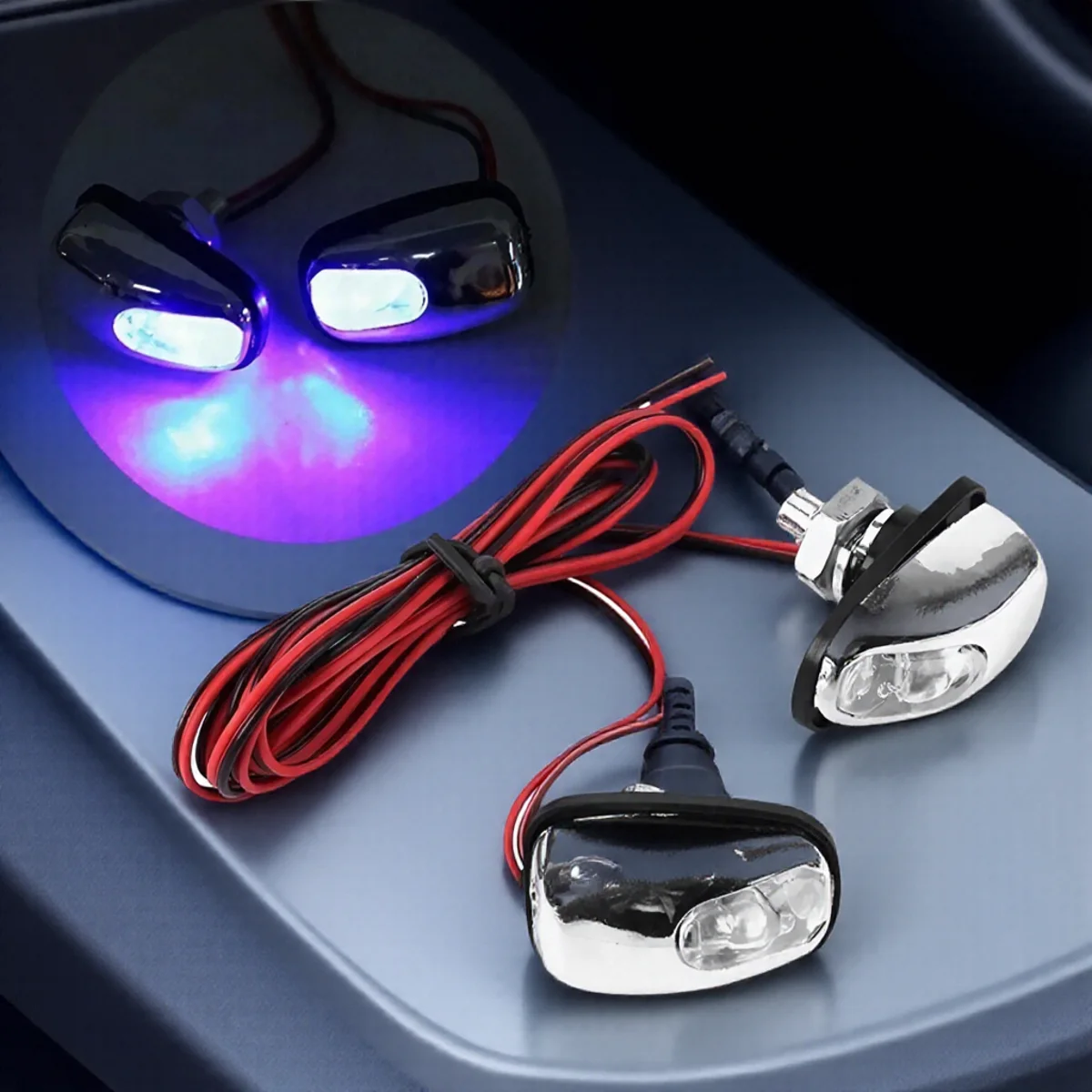 1 Pair Car Light Wiper Hood Windshield Water Spray Nozzle Washer Lamp 12V Universal Jet Water Spray Nozzle Spout with LED Light